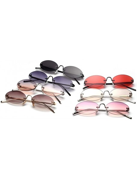 Rimless Retro Oval Sunglasses Ladies Gift Items Round Rimless Sun Glasses for Men Metal - Gold With Brown - CL18UZUU2MO $9.24