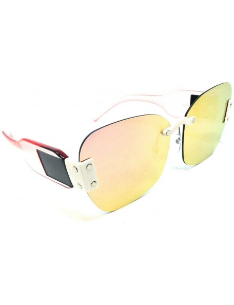 Square Luxury Oversized Rimless Square Elegant Aviator Sunglasses - White- Black- Pink & Transparent Frame - CT18ZM9ECSY $9.13
