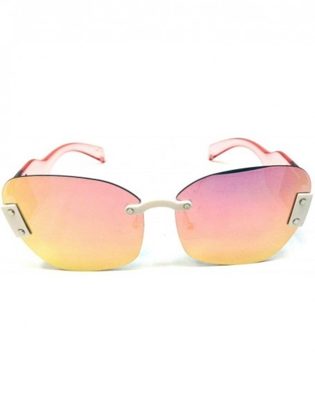 Square Luxury Oversized Rimless Square Elegant Aviator Sunglasses - White- Black- Pink & Transparent Frame - CT18ZM9ECSY $9.13