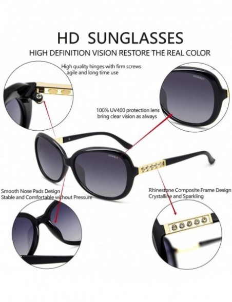 Square Oversized Polarized Sunglasses for Women Vintage Fashion Rhinestone Designer UV Protection Sun Glasses - Black - CC180...