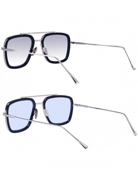 Aviator Retro Sunglasses Square Metal Frame for Men Women Tony Stark Sunglasses Downey Iron Man - Blue Lens+gray Lens - CK193...