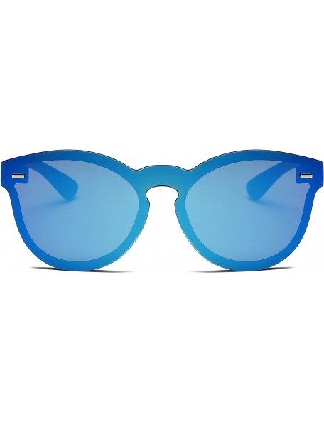 Semi-rimless Modern Rimless Reflective Mirrored Fashion Unisex Round Sunglasses - Blue - C5186WK4LHS $23.53