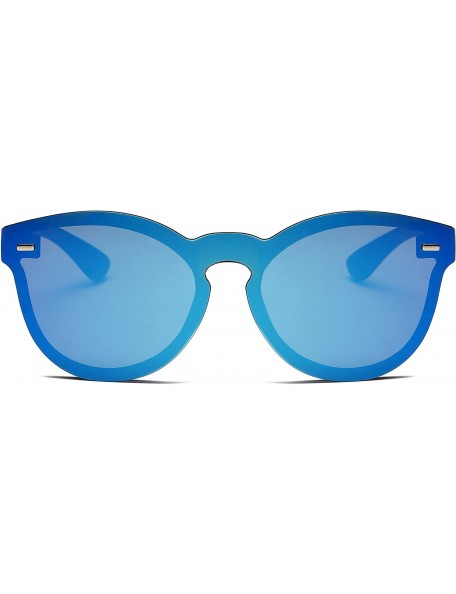 Semi-rimless Modern Rimless Reflective Mirrored Fashion Unisex Round Sunglasses - Blue - C5186WK4LHS $14.63