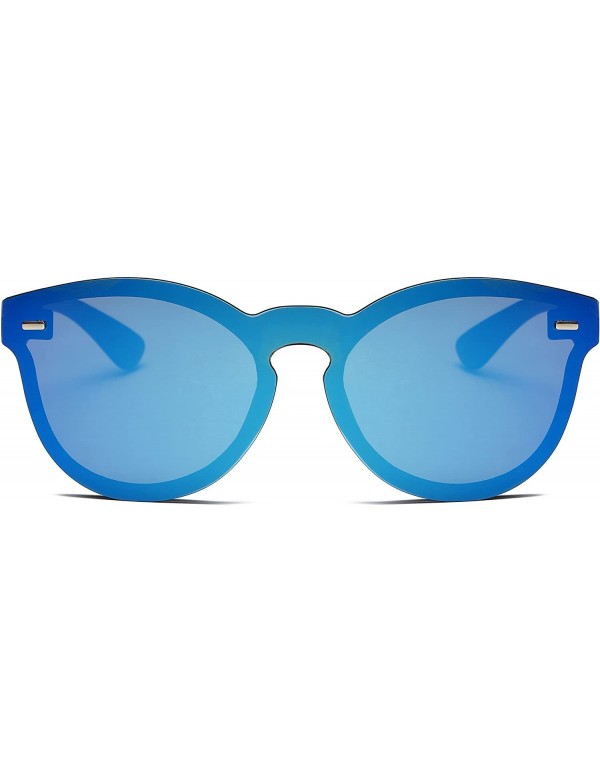 Semi-rimless Modern Rimless Reflective Mirrored Fashion Unisex Round Sunglasses - Blue - C5186WK4LHS $14.63