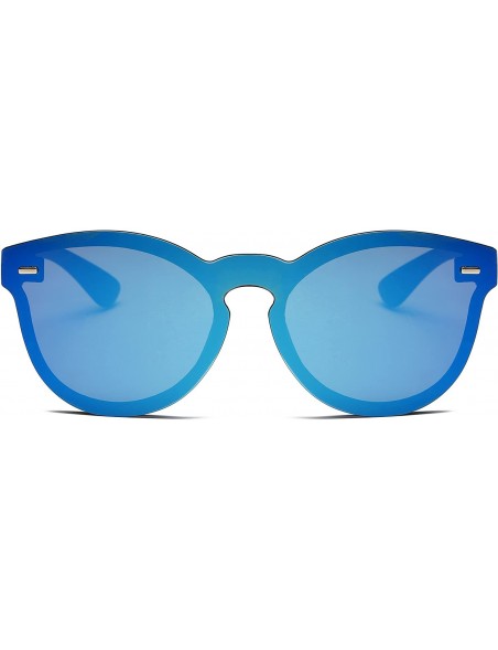 Semi-rimless Modern Rimless Reflective Mirrored Fashion Unisex Round Sunglasses - Blue - C5186WK4LHS $14.63