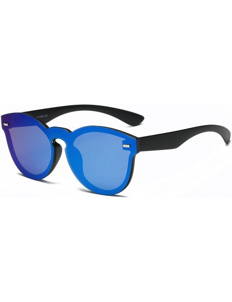 Semi-rimless Modern Rimless Reflective Mirrored Fashion Unisex Round Sunglasses - Blue - C5186WK4LHS $14.63