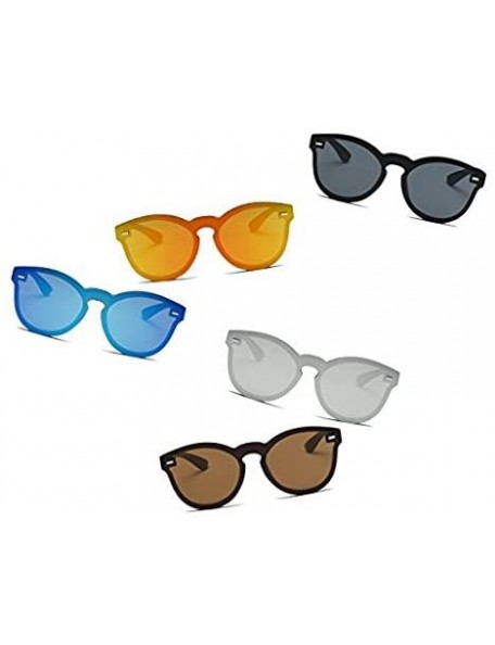 Semi-rimless Modern Rimless Reflective Mirrored Fashion Unisex Round Sunglasses - Blue - C5186WK4LHS $14.63