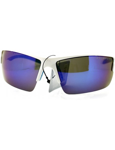 Wrap Polarized Mirror Lens Men's Sports Sunglasses Rectangular Wrap Around - White Blue - CZ11Y5KCRPJ $10.95