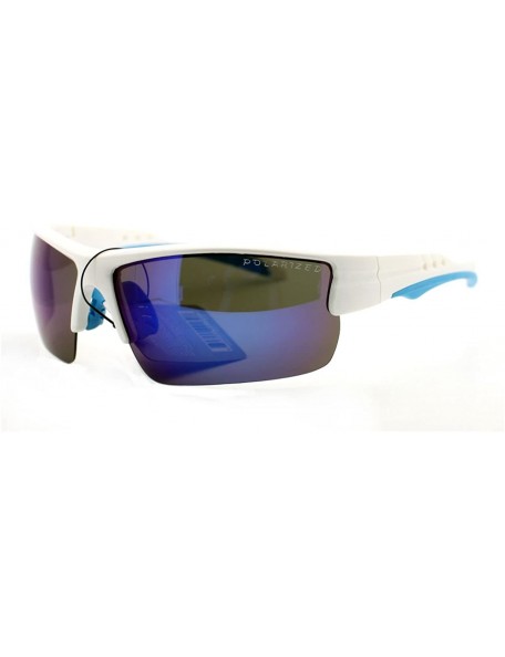 Wrap Polarized Mirror Lens Men's Sports Sunglasses Rectangular Wrap Around - White Blue - CZ11Y5KCRPJ $10.95