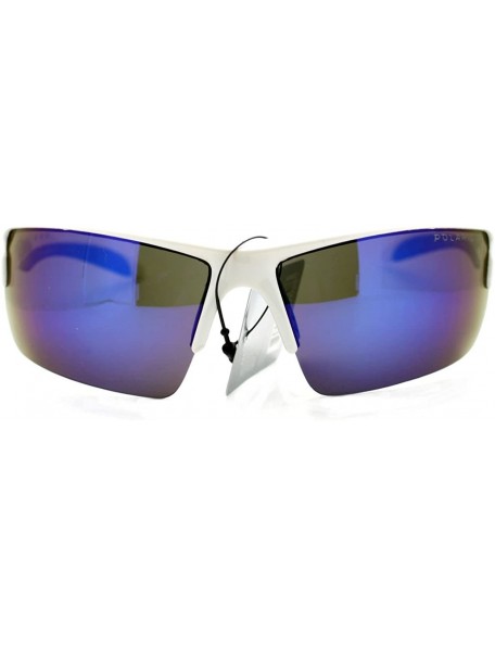 Wrap Polarized Mirror Lens Men's Sports Sunglasses Rectangular Wrap Around - White Blue - CZ11Y5KCRPJ $10.95