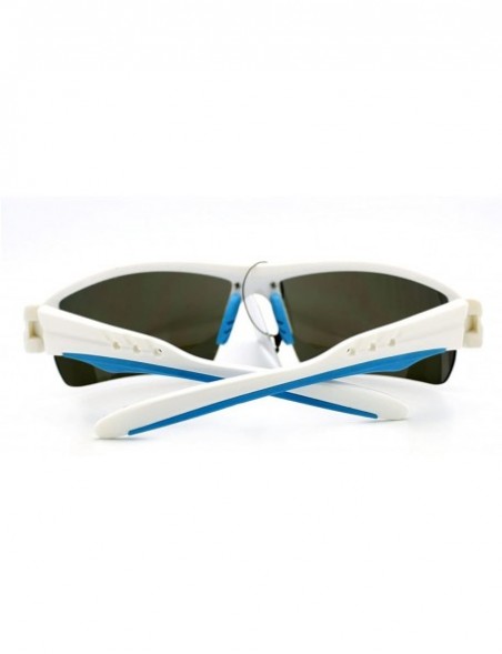 Wrap Polarized Mirror Lens Men's Sports Sunglasses Rectangular Wrap Around - White Blue - CZ11Y5KCRPJ $10.95