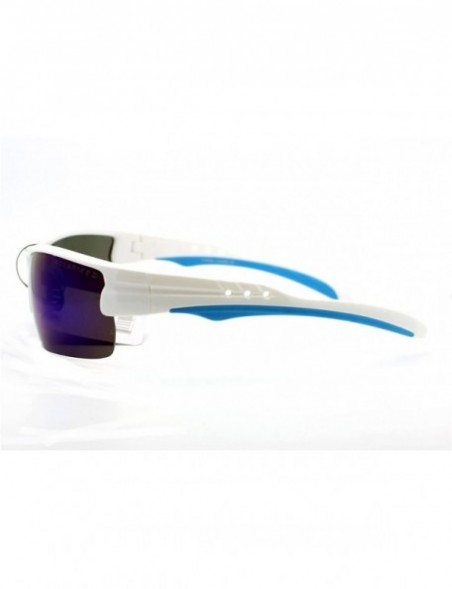 Wrap Polarized Mirror Lens Men's Sports Sunglasses Rectangular Wrap Around - White Blue - CZ11Y5KCRPJ $10.95