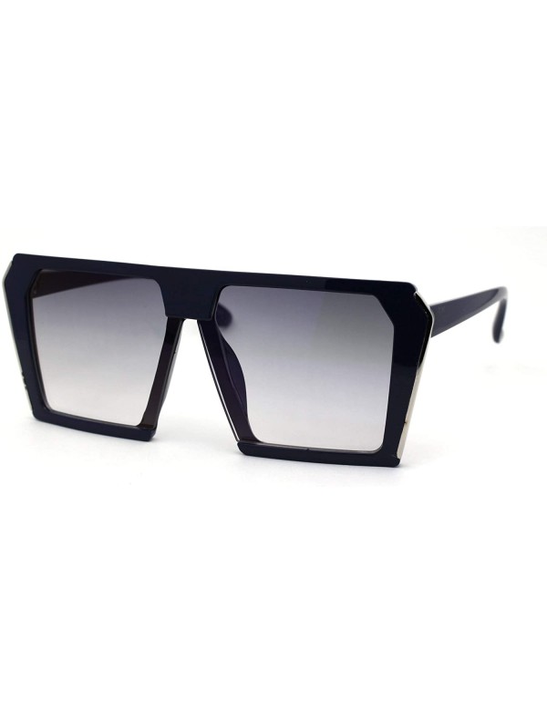 Rectangular Squared Angular Flat Top Mobster Retro Plastic Sunglasses - Navy Smoke - CP1969W9ORE $10.91