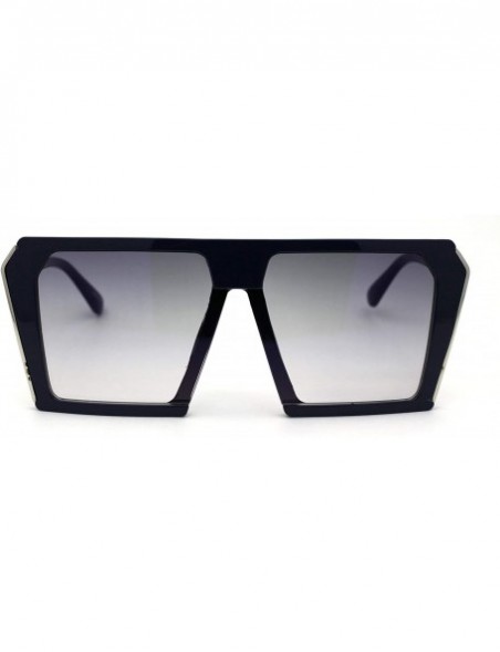 Rectangular Squared Angular Flat Top Mobster Retro Plastic Sunglasses - Navy Smoke - CP1969W9ORE $10.91