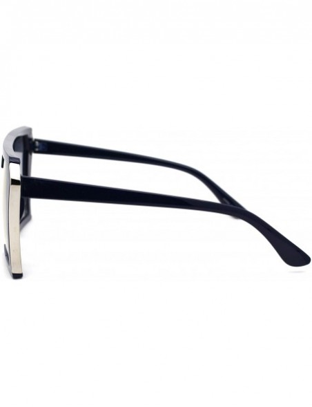 Rectangular Squared Angular Flat Top Mobster Retro Plastic Sunglasses - Navy Smoke - CP1969W9ORE $10.91