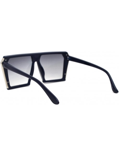 Rectangular Squared Angular Flat Top Mobster Retro Plastic Sunglasses - Navy Smoke - CP1969W9ORE $10.91