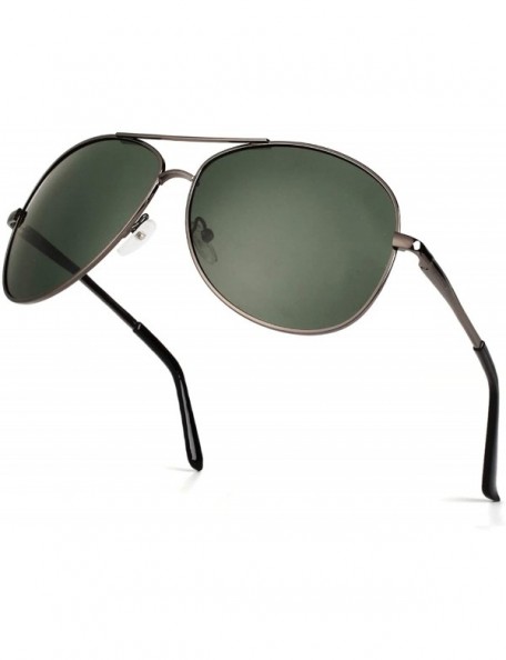 Aviator Classic Premium Military Style Pilot Polarized Sunglasses for Men Women - A Gun Frame/Green Lens - CN18N6MLETU $14.38