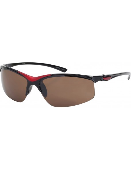 Semi-rimless Sleek Semi Rimless Sports Sunglasses w/Flash Mirror Lens 570082MT-FM - Red - C012GFH4RL1 $19.91