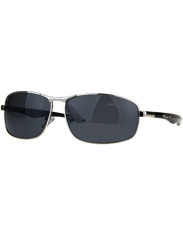Sport Polarized Xloop Rectangular Metal Rim Warp Sport Mens Sunglasses - Silver Black - CU188HLEK9L $11.21