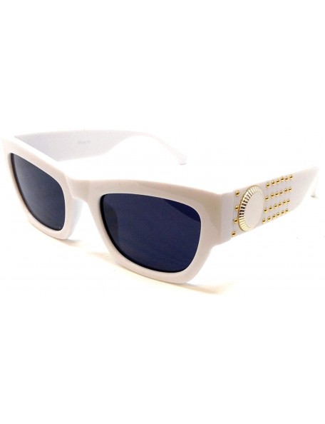 Rectangular Slim Rectangular Cat EyeThick Bold Luxury Sunglasses - White & Gold Frame - CL18WXMHOYY $8.58