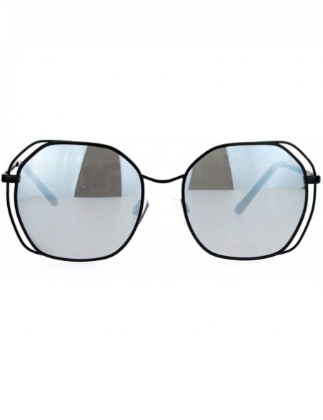 Square Chic Designer Fashion Sunglasses Womens Square Metal Frame UV 400 - Black (Silver Mirror) - CY187C9AN6O $12.68