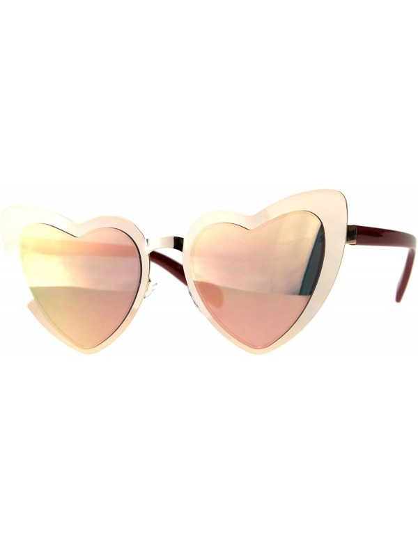Oversized Heart Shape Sunglasses Metal Frame Lolita Fashion Shades UV 400 - Rose Gold (Pink Mirror) - CE18EIE2SDG $12.46