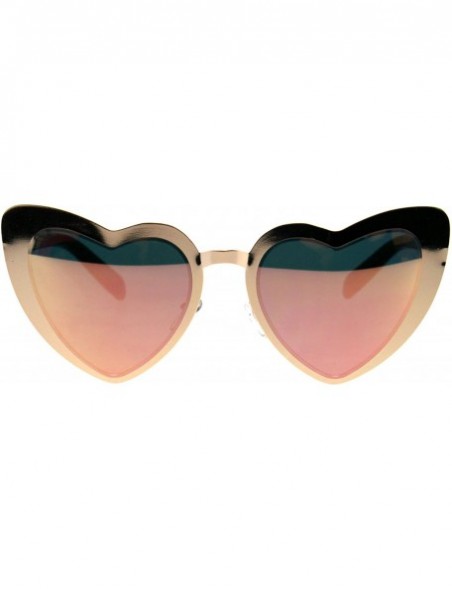 Oversized Heart Shape Sunglasses Metal Frame Lolita Fashion Shades UV 400 - Rose Gold (Pink Mirror) - CE18EIE2SDG $12.46