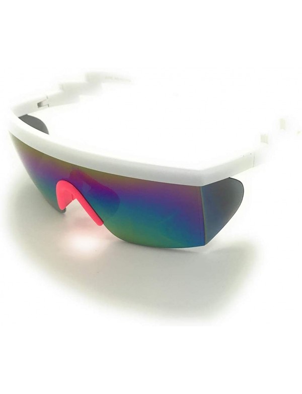 Semi-rimless Retro Rainbow Mirrored Lens ZigZag Sunglasses 80's Neon Semi Rimless Style - White/Pink - CX18TUAG3ZG $13.17