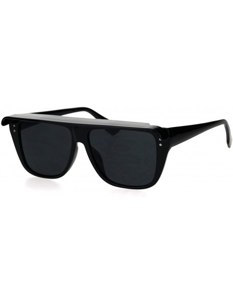 Rectangular Top Visor Shade Rectangular Plastic Racer Retro Funk Sunglasses - All Black - C918I4D6ZD4 $23.02