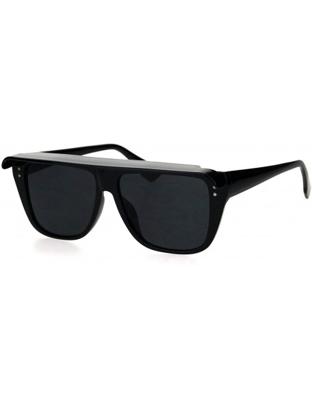 Rectangular Top Visor Shade Rectangular Plastic Racer Retro Funk Sunglasses - All Black - C918I4D6ZD4 $12.30