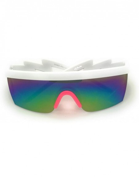 Semi-rimless Retro Rainbow Mirrored Lens ZigZag Sunglasses 80's Neon Semi Rimless Style - White/Pink - CX18TUAG3ZG $13.17