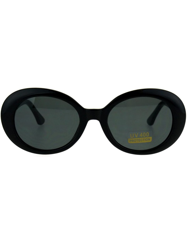 Oval Womens Mod Oval Retro Vintage Shaggy Dapper Sunglasses - All Black - CZ185CISO5C $11.63