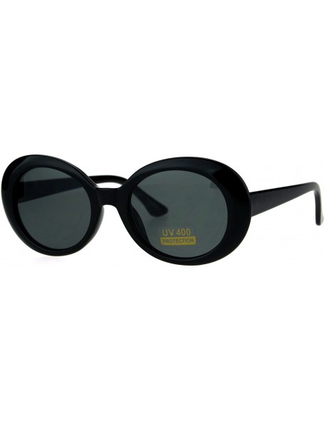 Oval Womens Mod Oval Retro Vintage Shaggy Dapper Sunglasses - All Black - CZ185CISO5C $11.63