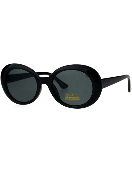 Oval Womens Mod Oval Retro Vintage Shaggy Dapper Sunglasses - All Black - CZ185CISO5C $11.63