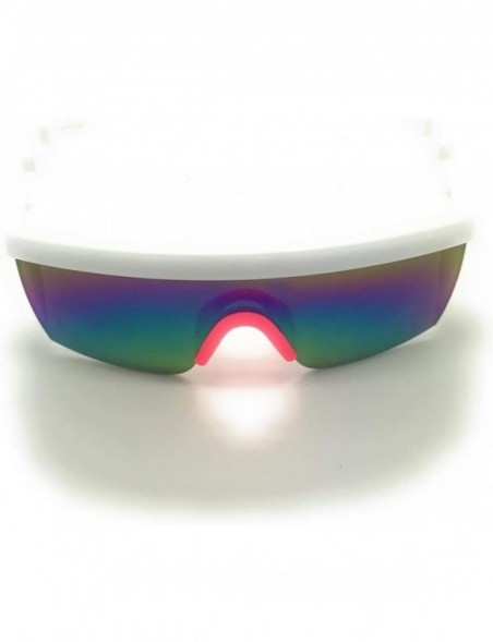 Semi-rimless Retro Rainbow Mirrored Lens ZigZag Sunglasses 80's Neon Semi Rimless Style - White/Pink - CX18TUAG3ZG $13.17