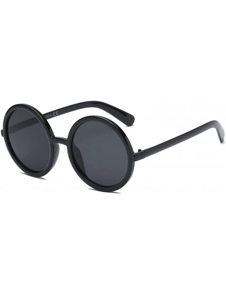 Goggle Women Retro Vintage Circle Round Oversized Fashion Sunglasses - Black - CF18WQ6A67L $41.72