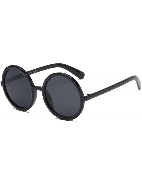 Goggle Women Retro Vintage Circle Round Oversized Fashion Sunglasses - Black - CF18WQ6A67L $24.63
