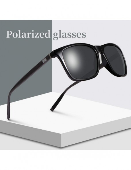 Rectangular Polarized Sunglasses Driving Blocking Eyeglasses - Black - CZ18YTE382S $16.47