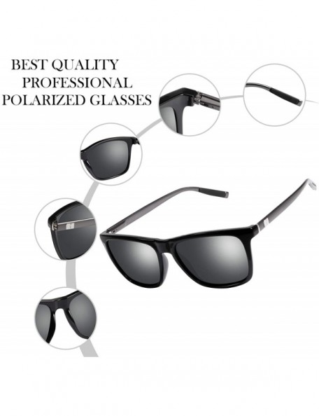 Rectangular Polarized Sunglasses Driving Blocking Eyeglasses - Black - CZ18YTE382S $16.47