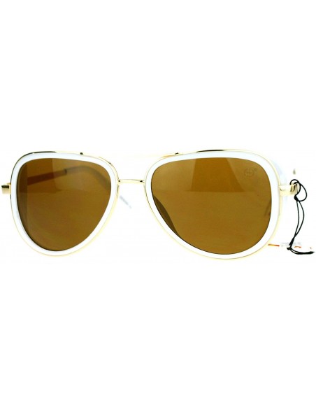 Aviator Studio Cover Side Shield Sunglasses Aviator Frame Unisex Fashion - White (Brown) - CD189Y3K75C $17.76