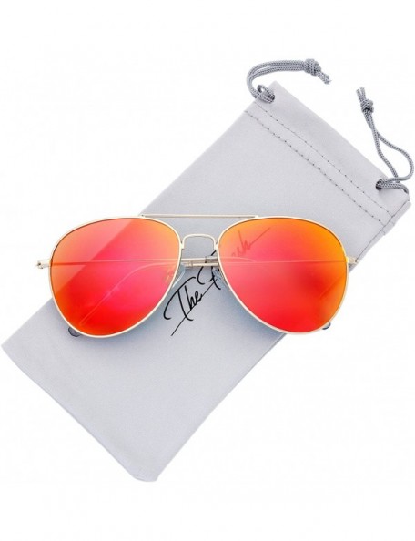 Oversized Classic Metal Frame Mirror Lens Aviator Sunglasses with Gift Box - 08-gold - CF185K80QG2 $12.48