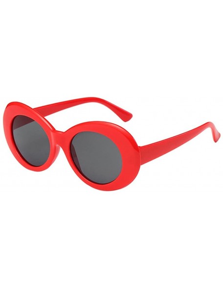 Oval Fahsion Oval Sunglasses for Men Women Cool Eyewear Thick Round Frame (Red Frame Black Grey Lens) - C4188ARKXEN $17.78