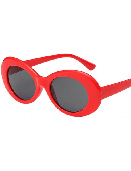 Oval Fahsion Oval Sunglasses for Men Women Cool Eyewear Thick Round Frame (Red Frame Black Grey Lens) - C4188ARKXEN $10.35