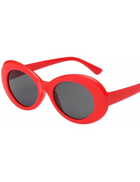 Oval Fahsion Oval Sunglasses for Men Women Cool Eyewear Thick Round Frame (Red Frame Black Grey Lens) - C4188ARKXEN $10.35