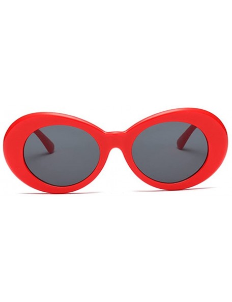 Oval Fahsion Oval Sunglasses for Men Women Cool Eyewear Thick Round Frame (Red Frame Black Grey Lens) - C4188ARKXEN $10.35