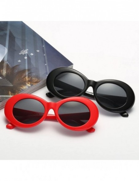 Oval Fahsion Oval Sunglasses for Men Women Cool Eyewear Thick Round Frame (Red Frame Black Grey Lens) - C4188ARKXEN $10.35