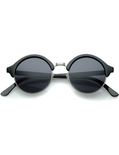 Semi-rimless Classic Semi-Rimless Metal Nose Bridge P3 Round Sunglasses 47mm - Black-silver / Smoke - CJ12O08L6R7 $19.48