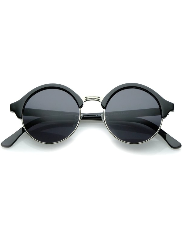 Semi-rimless Classic Semi-Rimless Metal Nose Bridge P3 Round Sunglasses 47mm - Black-silver / Smoke - CJ12O08L6R7 $9.24