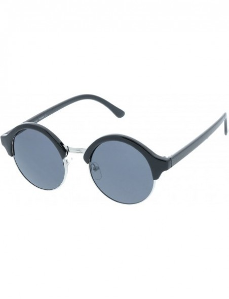 Semi-rimless Classic Semi-Rimless Metal Nose Bridge P3 Round Sunglasses 47mm - Black-silver / Smoke - CJ12O08L6R7 $9.24