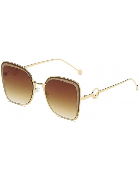 Butterfly Square Sunglasses Women Luxury Vintage Sun Glasses Men Fashion Personality Eyewear Gradient Letter F - Brown - CS19...